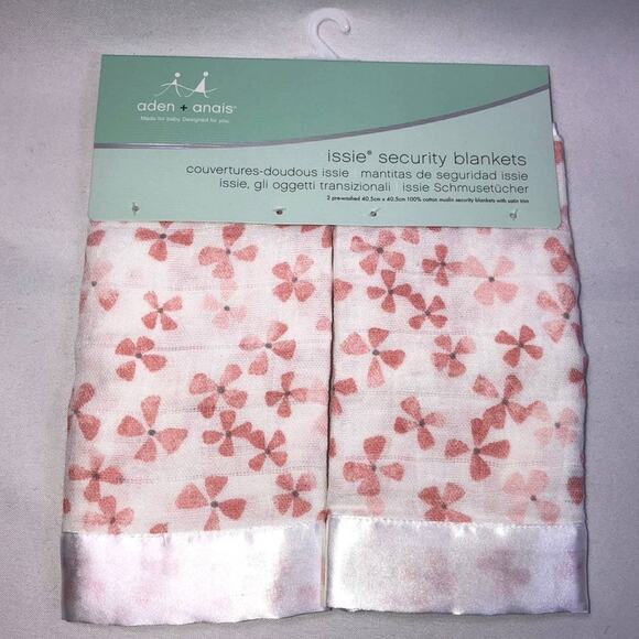 2 Aden + Anais Birdsong Pink Flower Muslin Satin Issie Baby Security Blankets - Picture 1 of 2